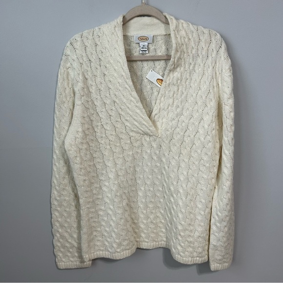 NWT Talbots Cream V-Neck Cable Knit Sweater Cotton Blend Women’s Size XL - Picture 1 of 5